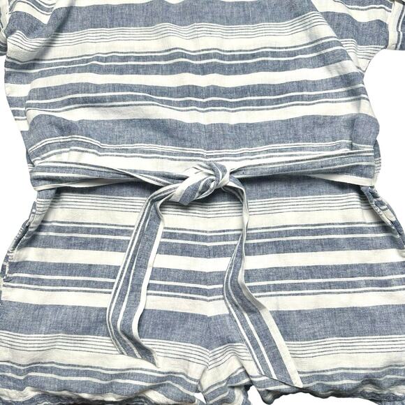 Madewell | Women | Perimeter Stripe Coastal Linen Blend Tie Waist Romper | Small - Picture 12 of 15